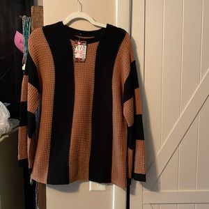 NEW WITH TAGS xl sweater black and tan strips